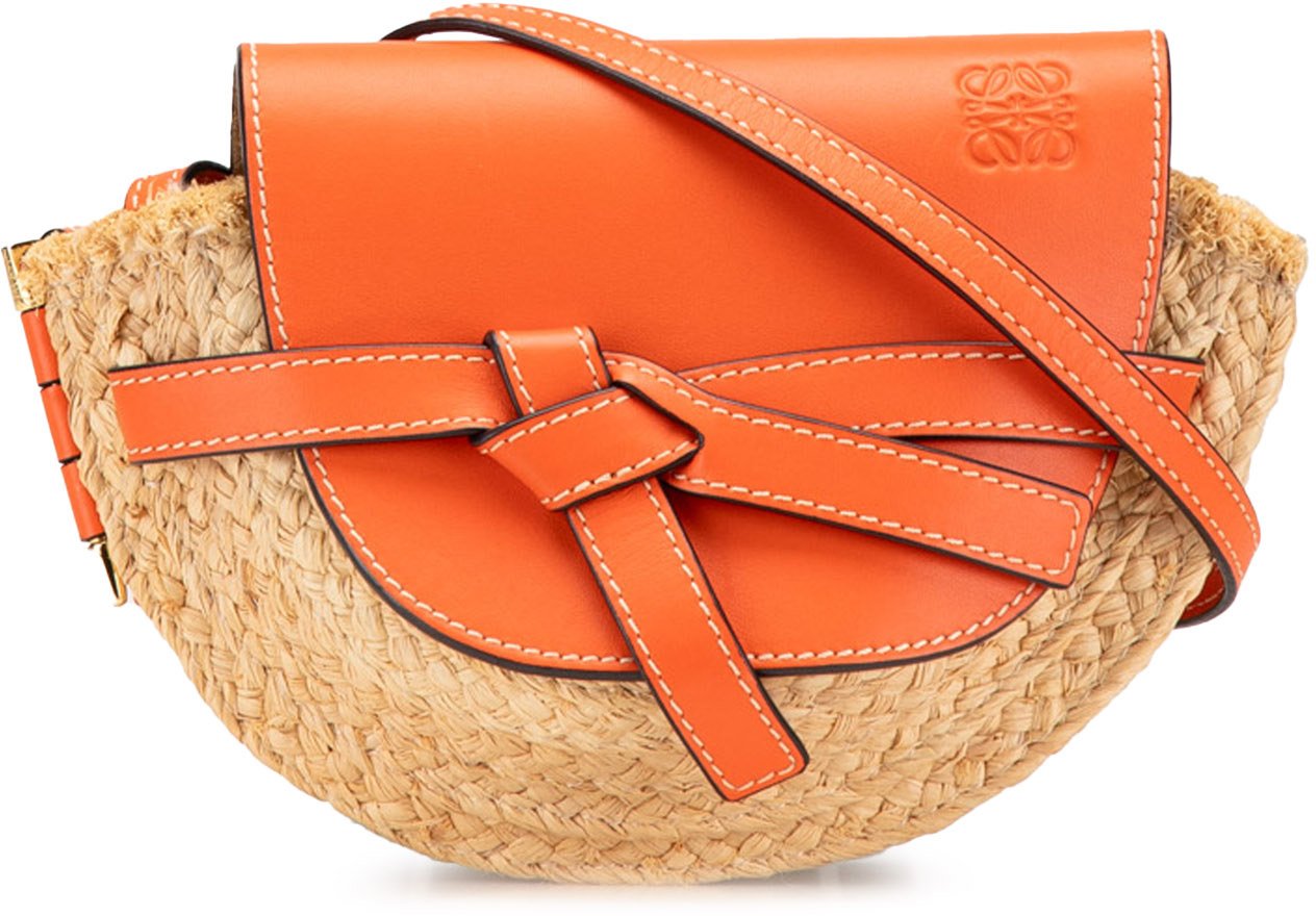 Loewe Mini Raffia Gate Crossbody Bruin