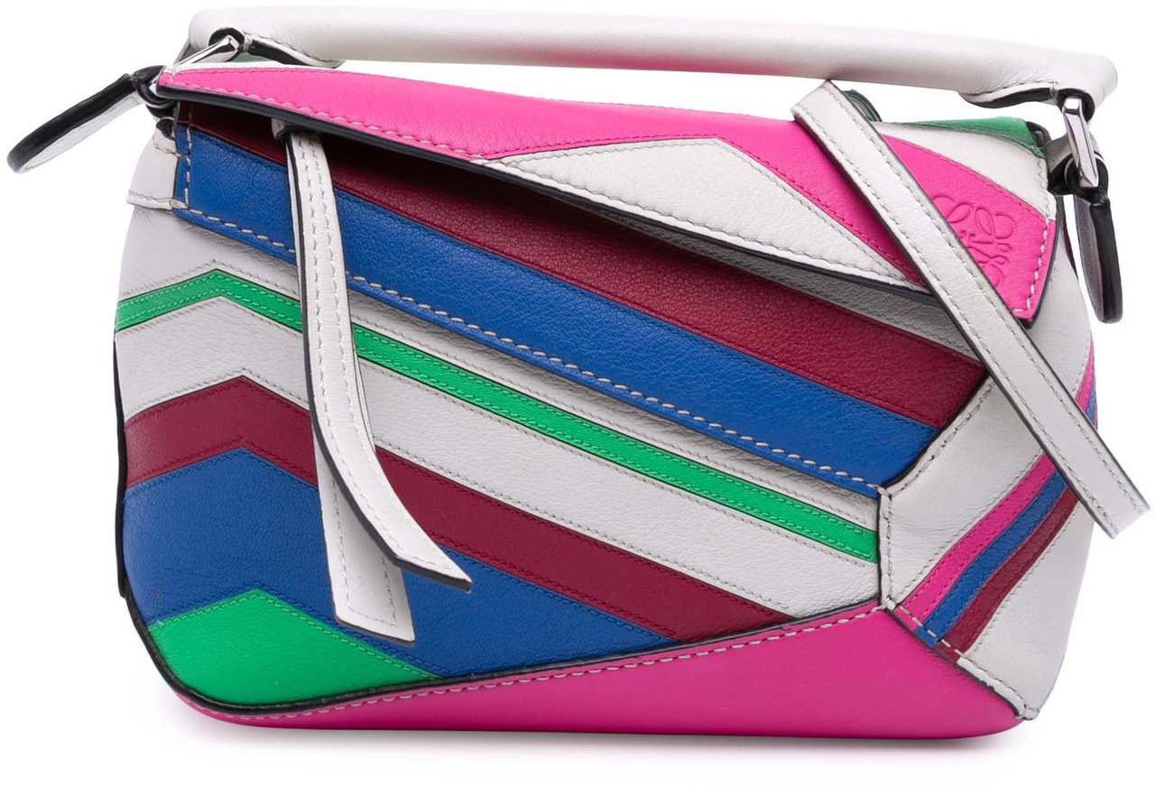 Loewe Mini Calfskin Zigzag Puzzle Edge Satchel Wit