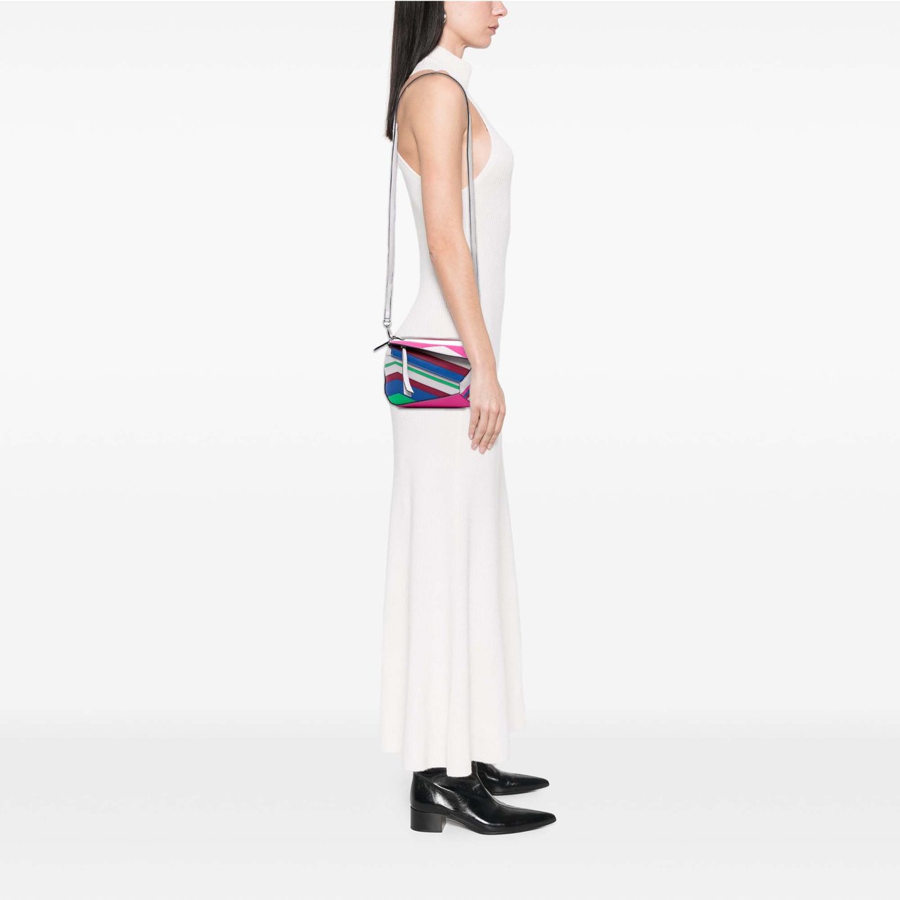 Loewe Mini Calfskin Zigzag Puzzle Edge Satchel Wit