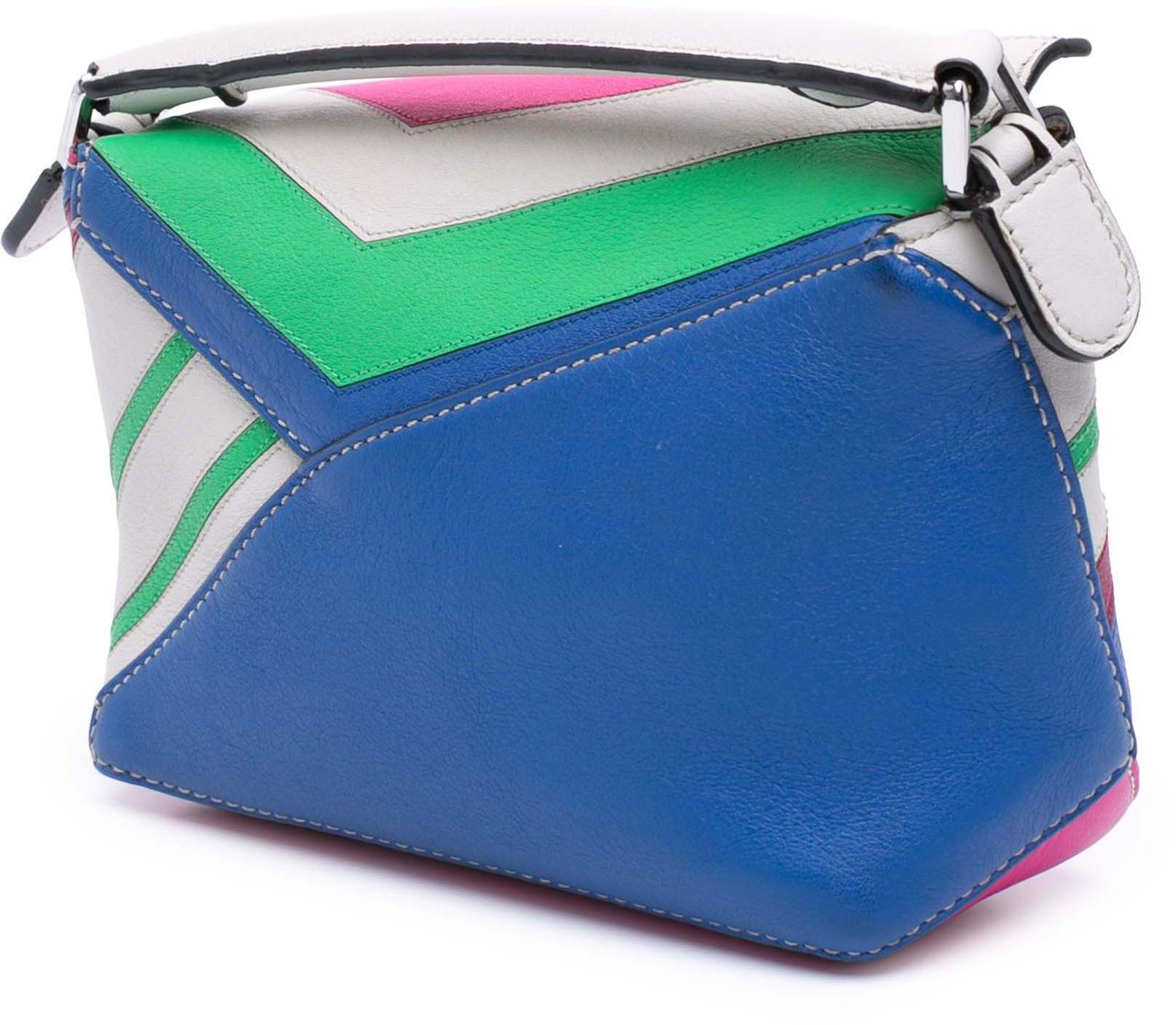 Loewe Mini Calfskin Zigzag Puzzle Edge Satchel Wit