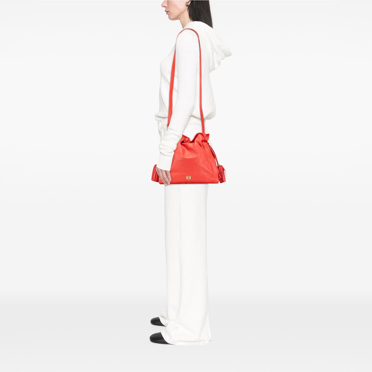 Loewe Embossed Leather Flamenco Tassel Crossbody Rood