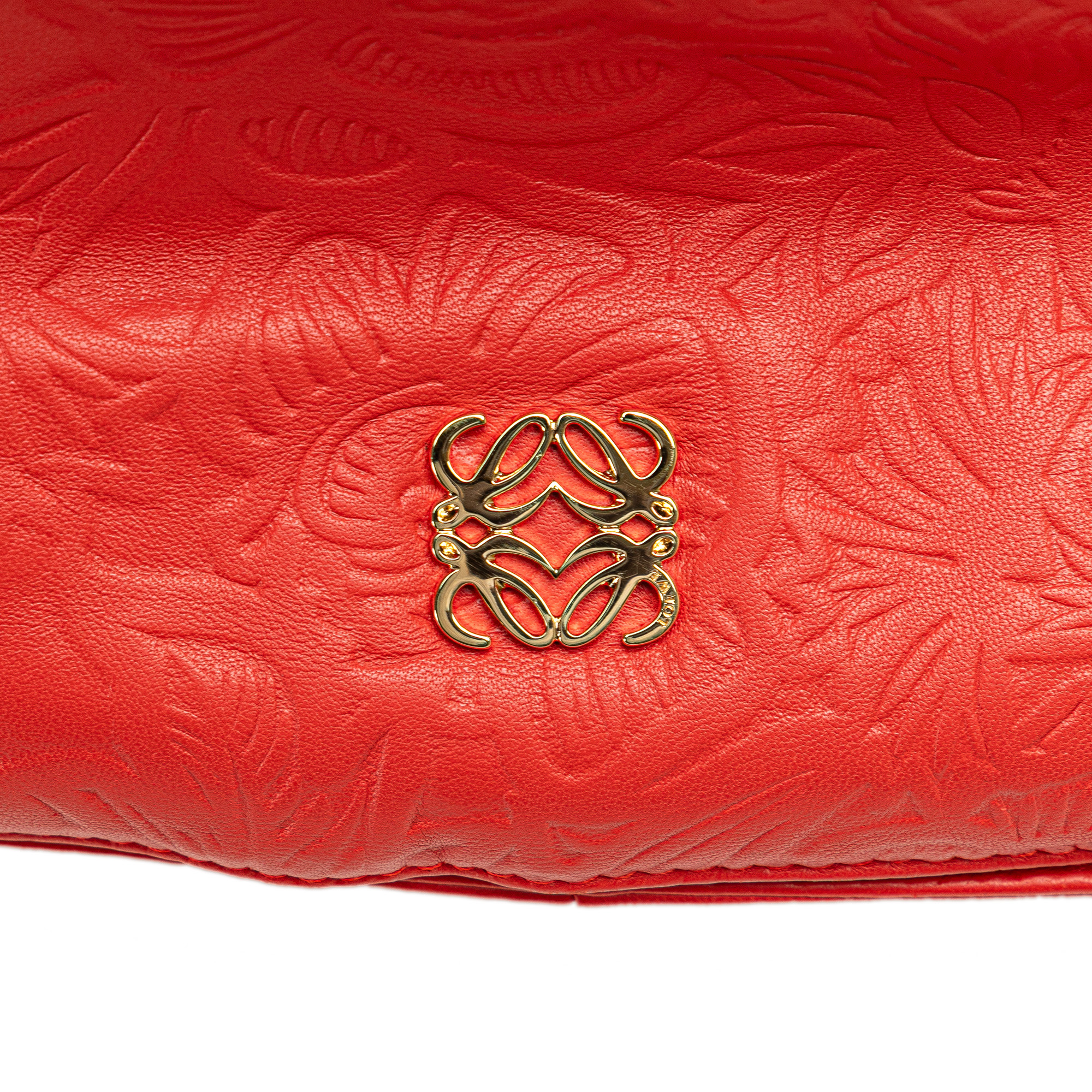 Loewe Embossed Leather Flamenco Tassel Crossbody Rood