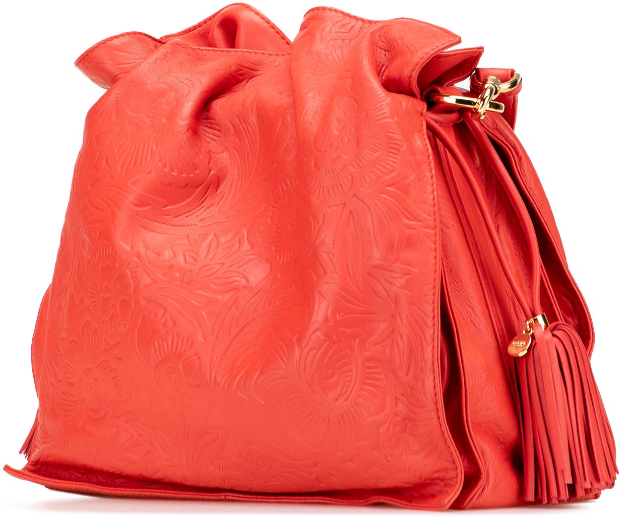 Loewe Embossed Leather Flamenco Tassel Crossbody Rood