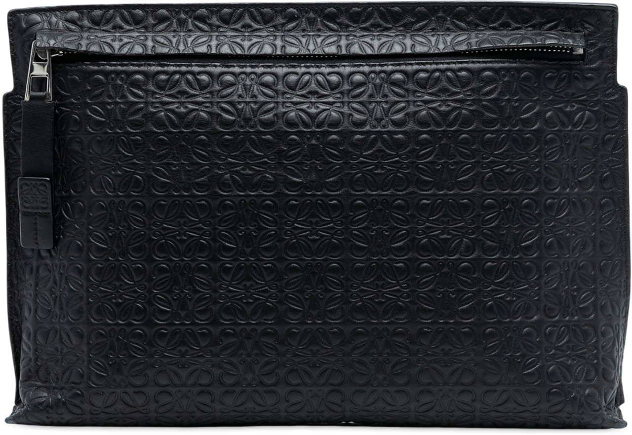 Loewe Embossed Anagram Leather Repeat T Clutch Zwart