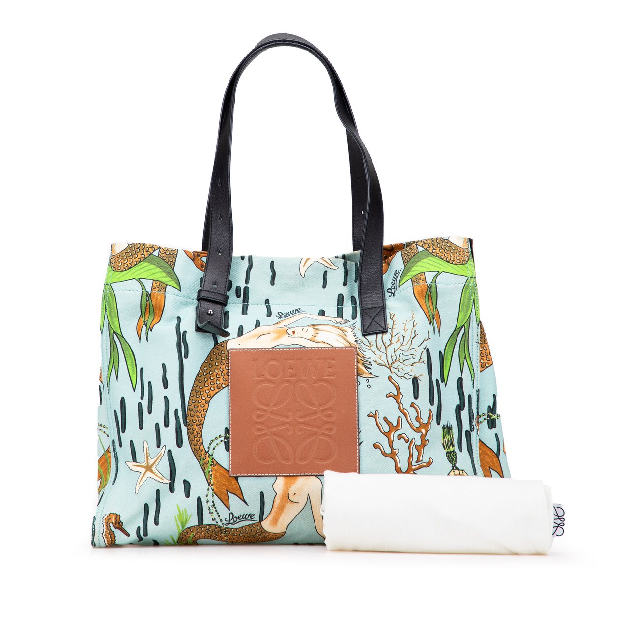 Loewe Paulas Ibiza Medium Canvas Mermaid Print Tote Blauw