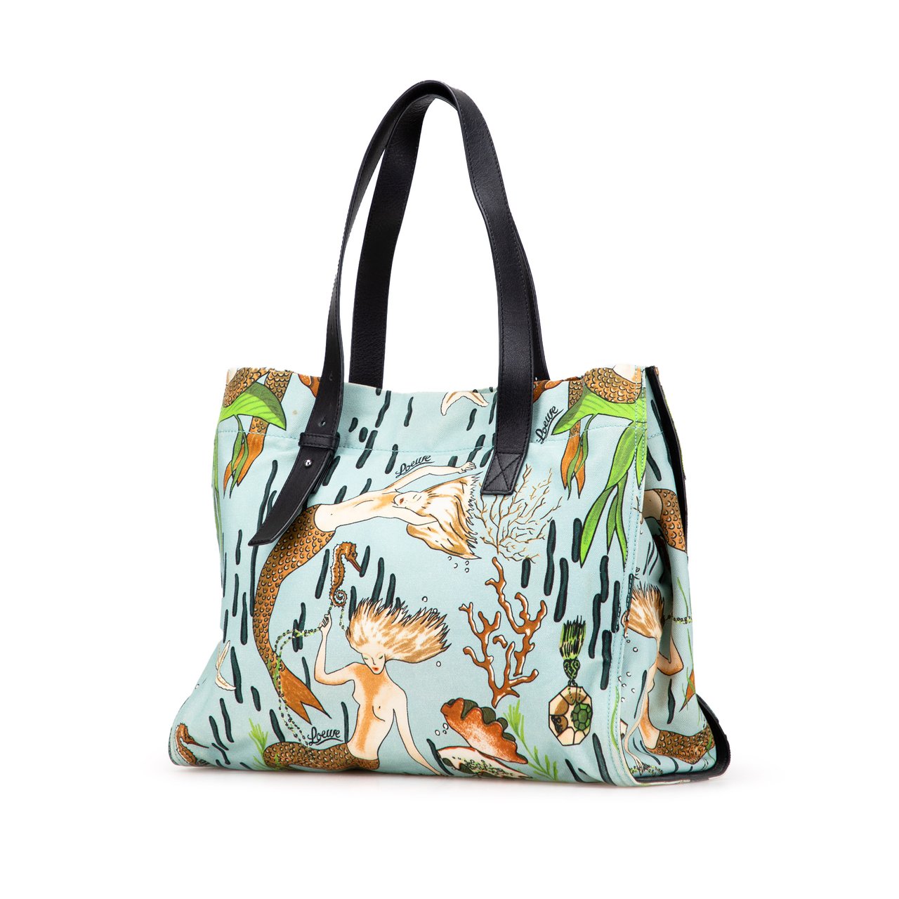 Loewe Paulas Ibiza Medium Canvas Mermaid Print Tote Blauw