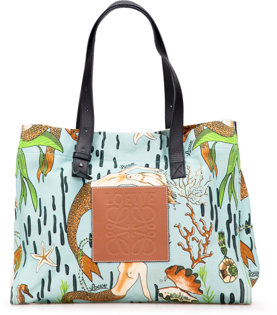 Loewe Paulas Ibiza Medium Canvas Mermaid Print Tote Blauw
