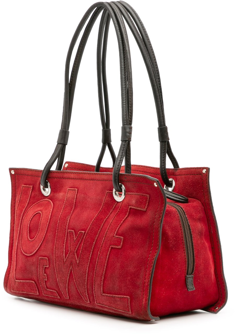 Loewe Anagram Suede Shoulder Bag Rood