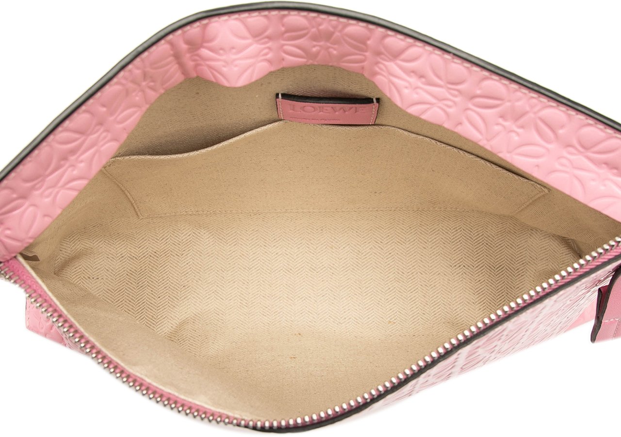 Loewe Embossed Leather Anagram Repeat T Clutch Roze