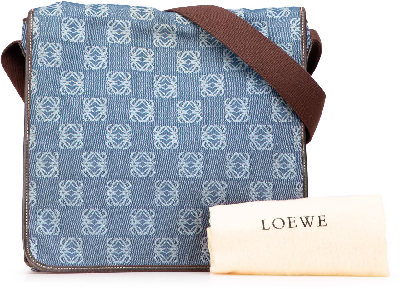 Loewe Denim Anagram Messenger Bag Blauw