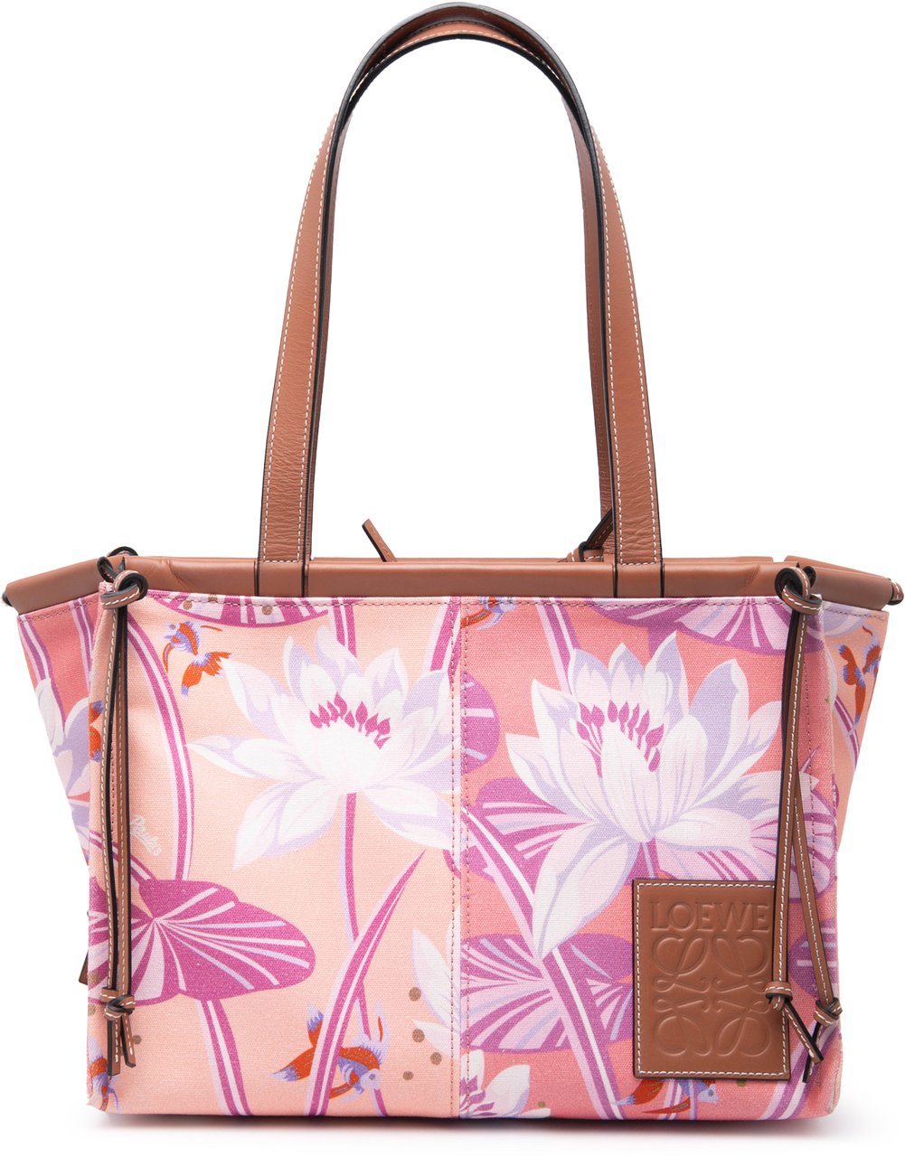 Loewe Paulas Ibiza Small Canvas Waterlily Print Cushion Tote Roze