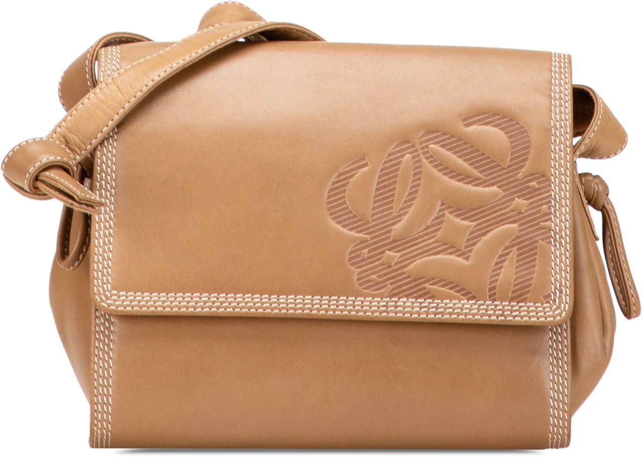 Loewe Anagram Leather Flap Crossbody Bruin