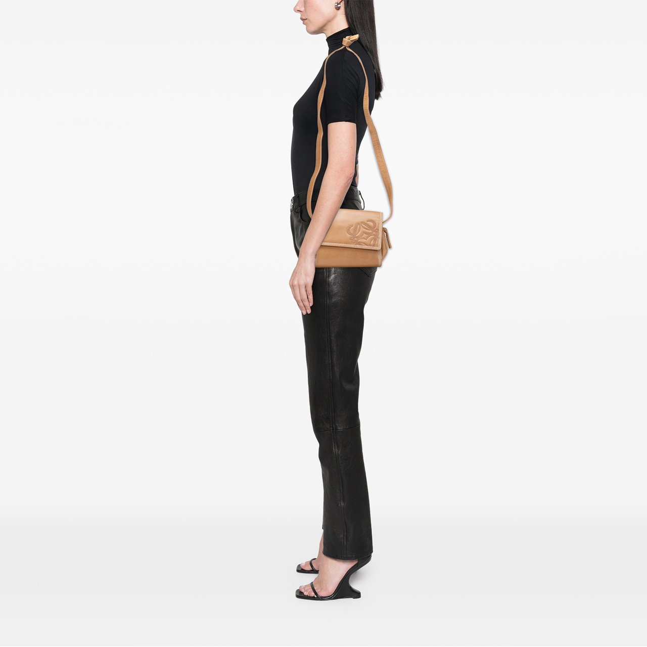 Loewe Anagram Leather Flap Crossbody Bruin