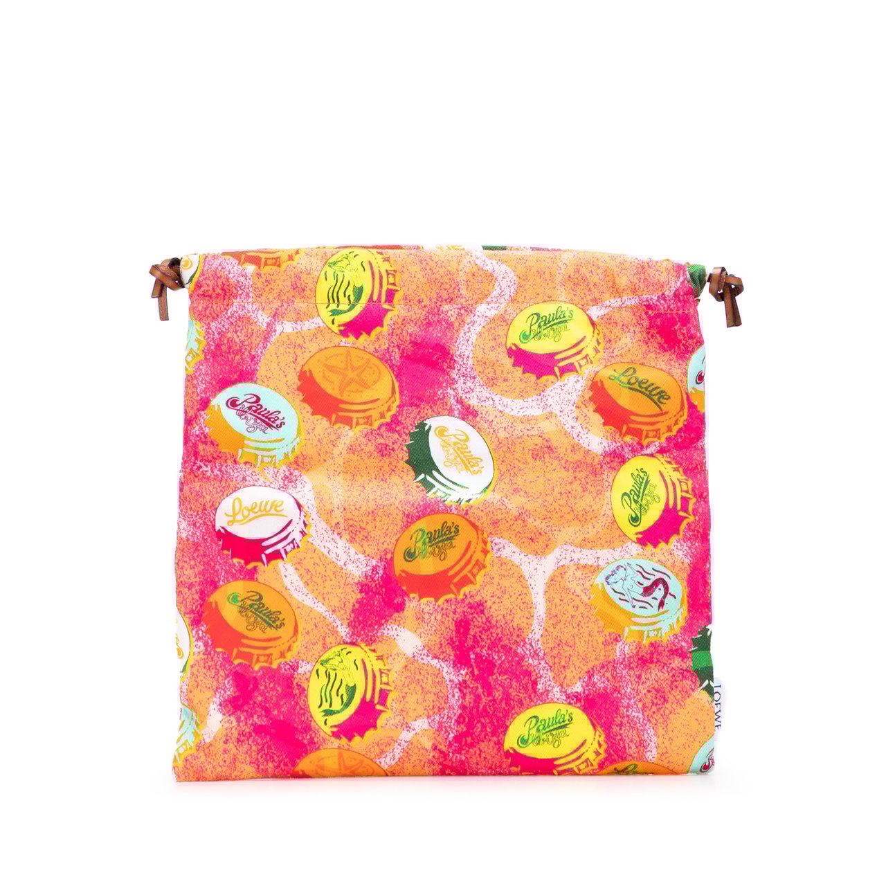 Loewe Paulas Ibiza Canvas Bottle Cap Print Drawstring Pouch Oranje
