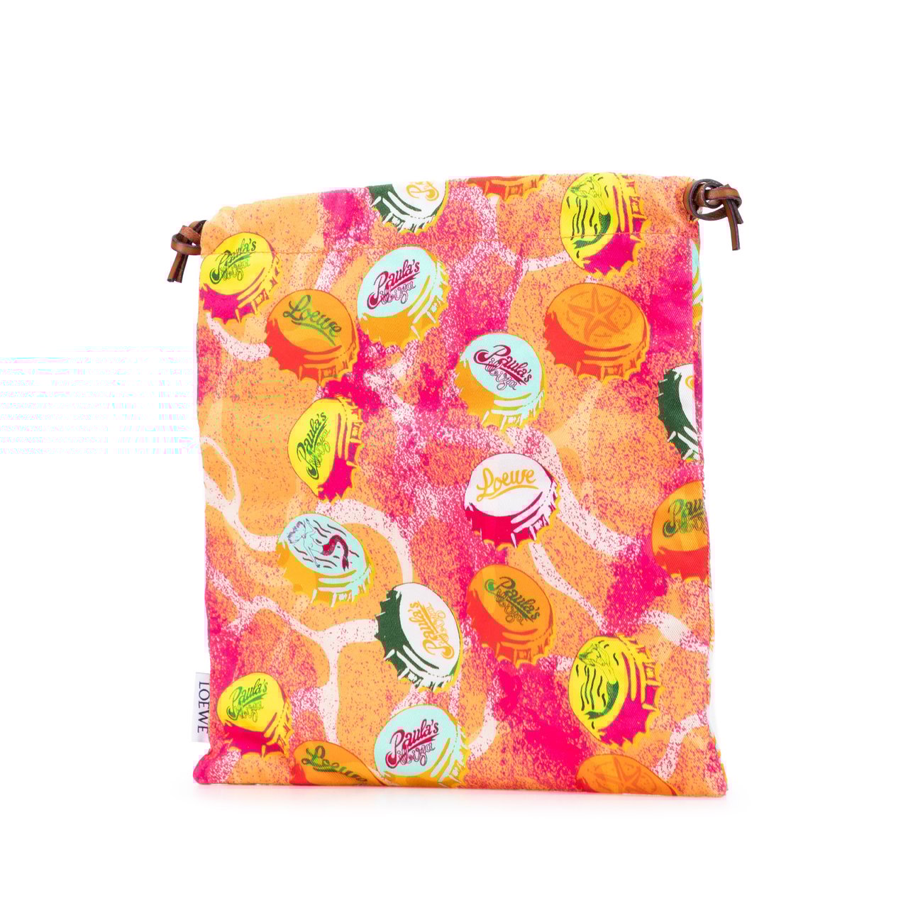 Loewe Paulas Ibiza Canvas Bottle Cap Print Drawstring Pouch Oranje