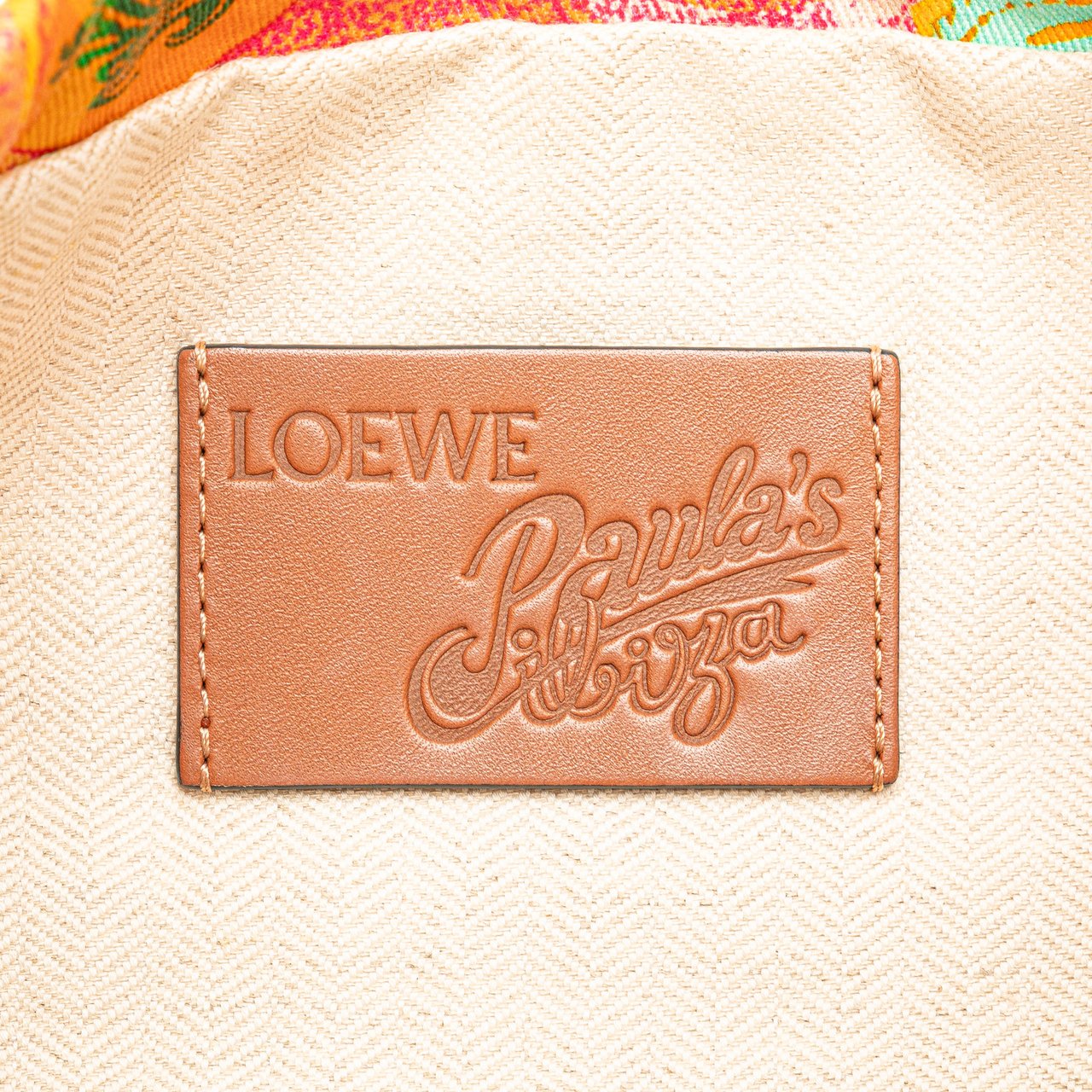 Loewe Paulas Ibiza Canvas Bottle Cap Print Drawstring Pouch Oranje