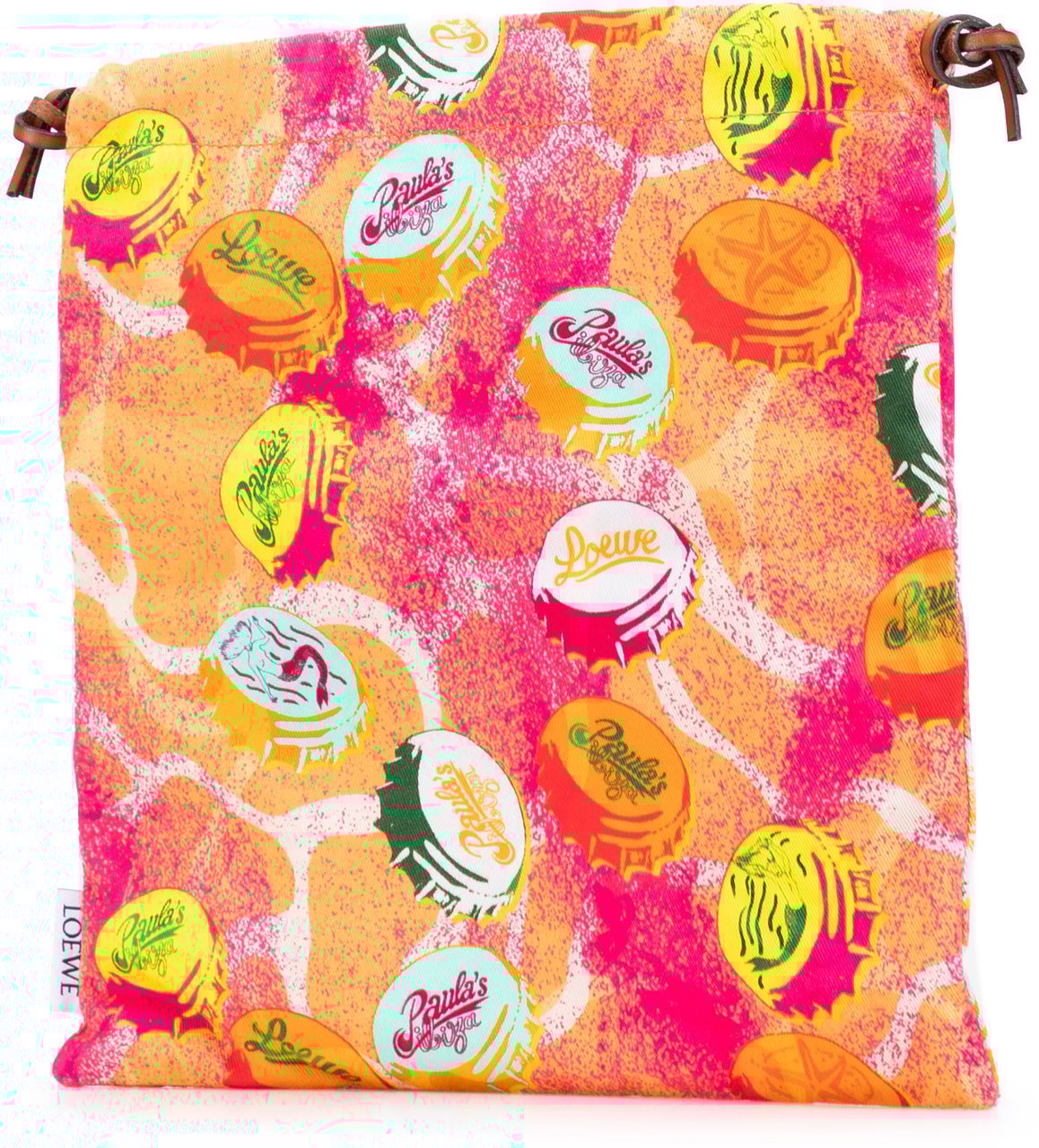 Loewe Paulas Ibiza Canvas Bottle Cap Print Drawstring Pouch Oranje