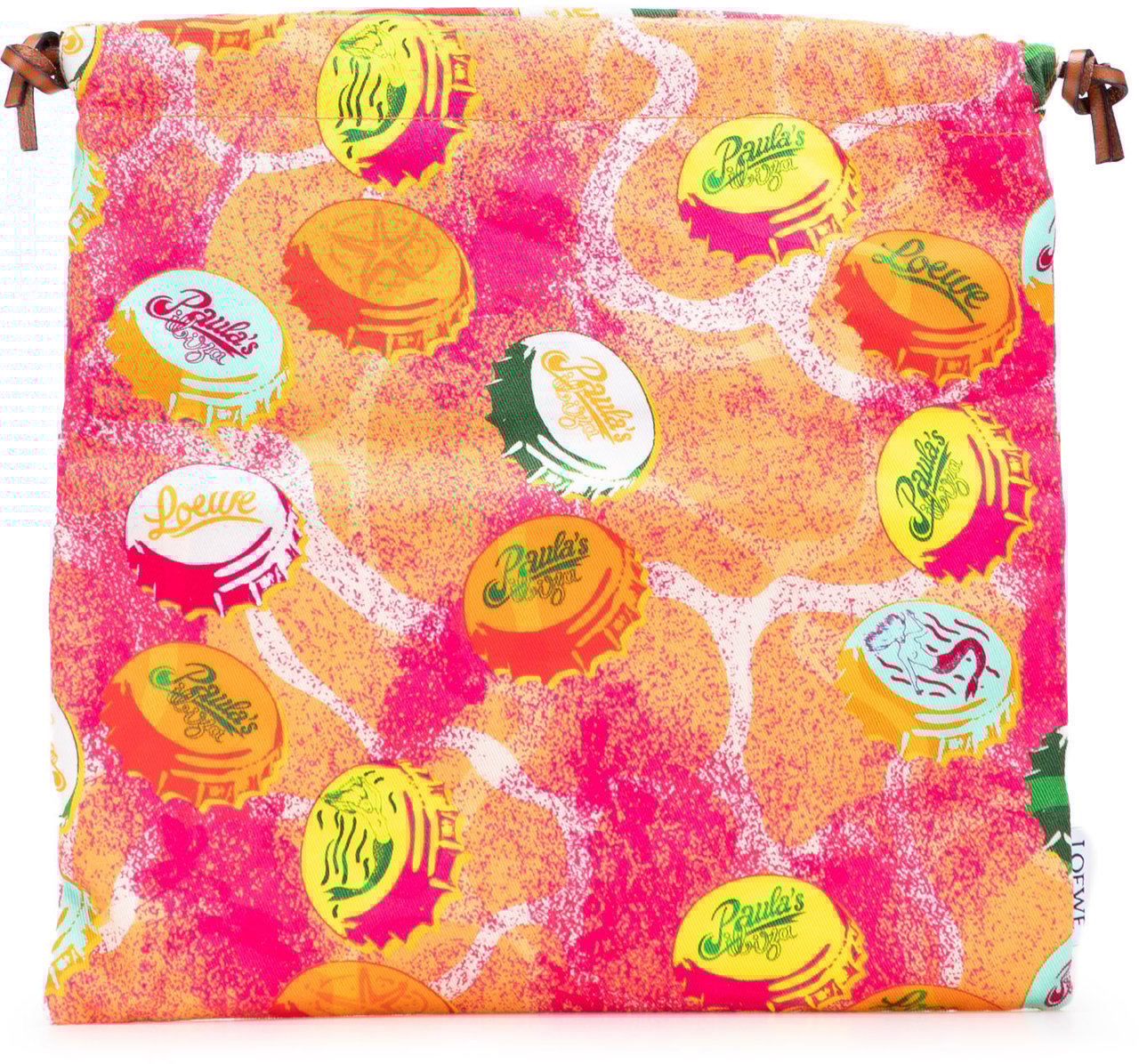 Loewe Paulas Ibiza Canvas Bottle Cap Print Drawstring Pouch Oranje