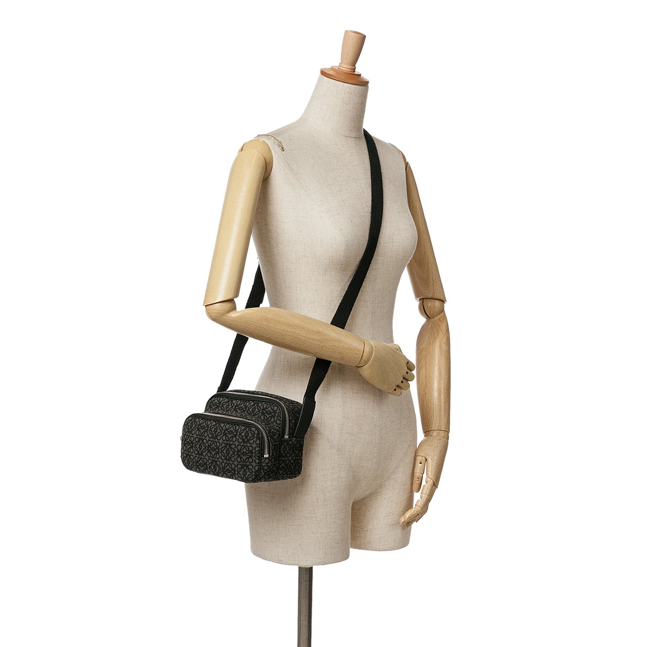 Loewe Mini Anagram Canvas Logo Camera Bag Zwart