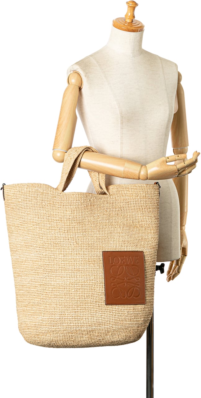 Loewe Large Raffia Slit Satchel Bruin