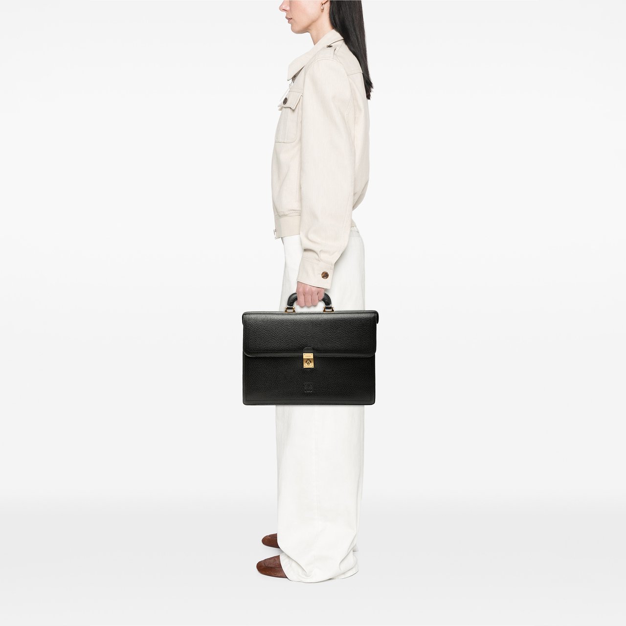 Loewe Leather Anagram Business Bag Zwart