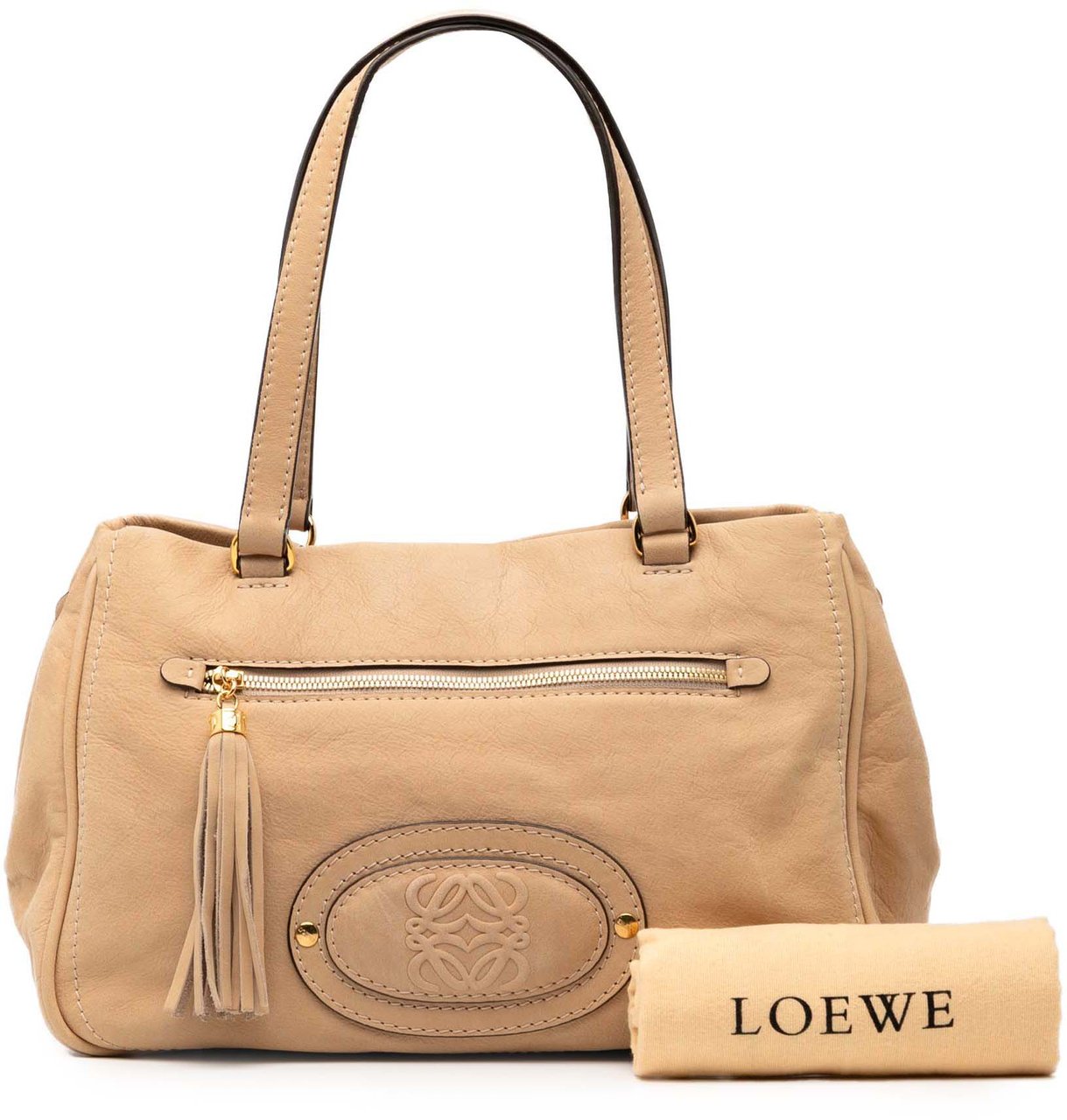 Loewe Nubuck Anagram Madrid Fringe Shoulder Bag Bruin