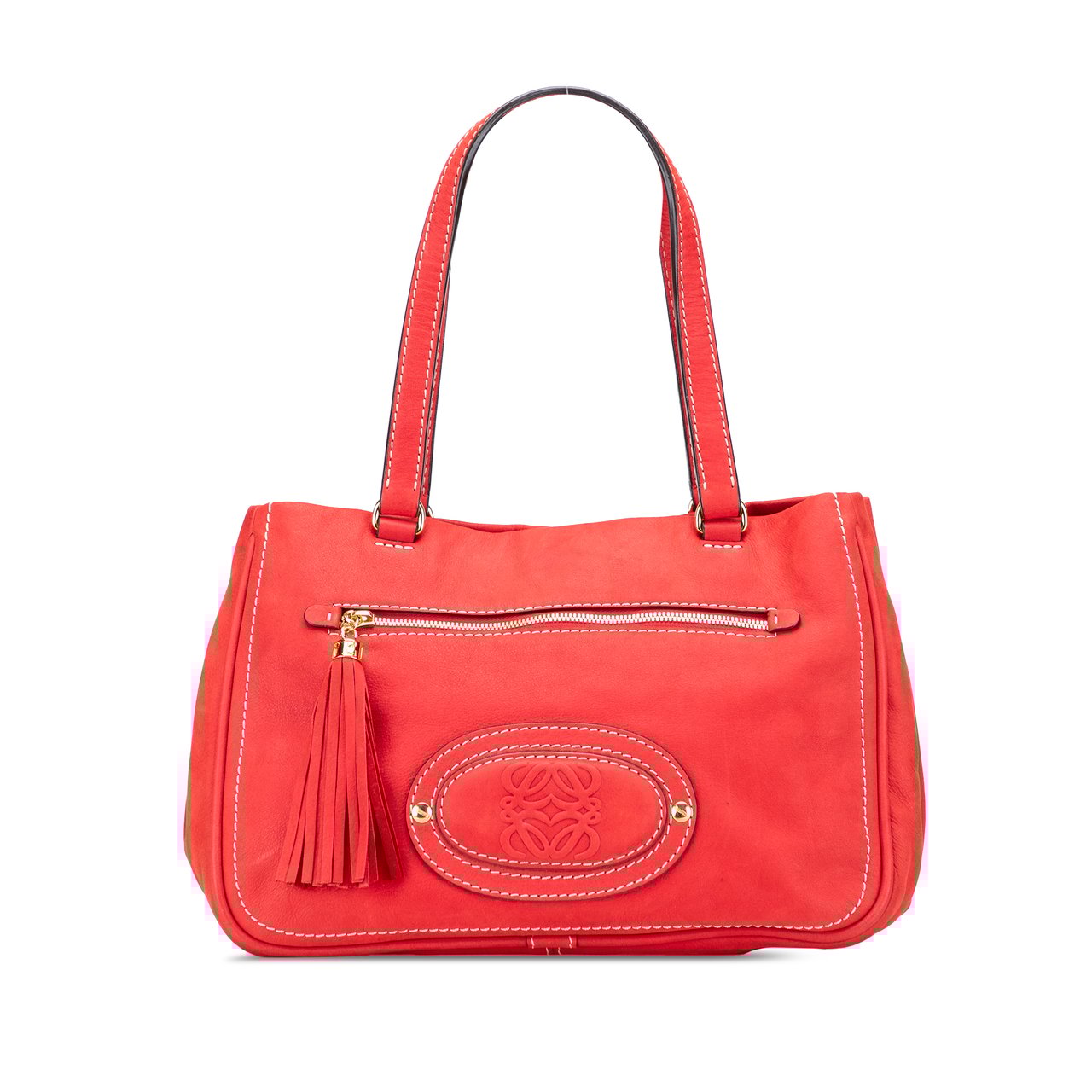 Loewe Nubuck Anagram Madrid Fringe Shoulder Bag Rood