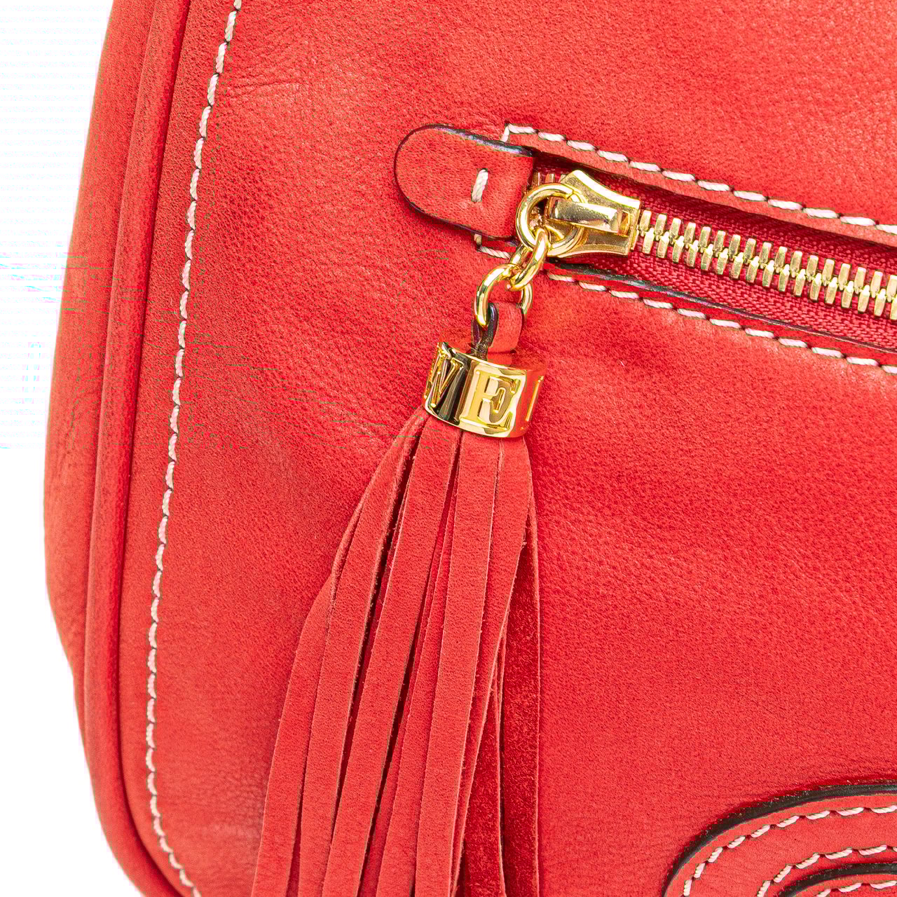 Loewe Nubuck Anagram Madrid Fringe Shoulder Bag Rood