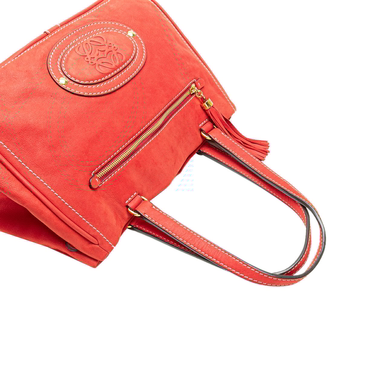 Loewe Nubuck Anagram Madrid Fringe Shoulder Bag Rood