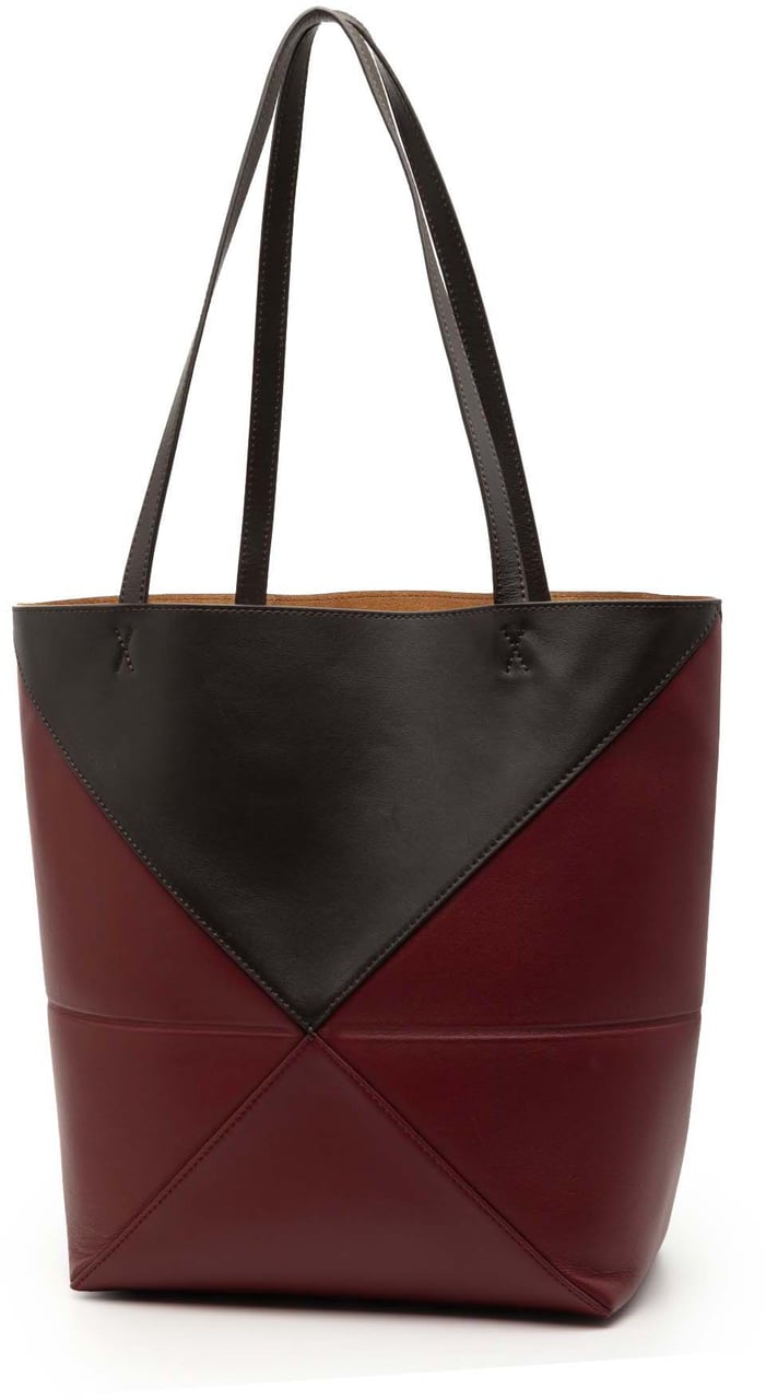 Loewe Medium Bicolor Shiny Calfskin Puzzle Fold Tote Rood