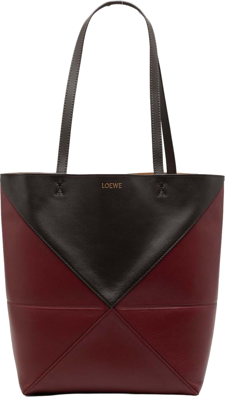 Loewe Medium Bicolor Shiny Calfskin Puzzle Fold Tote Rood