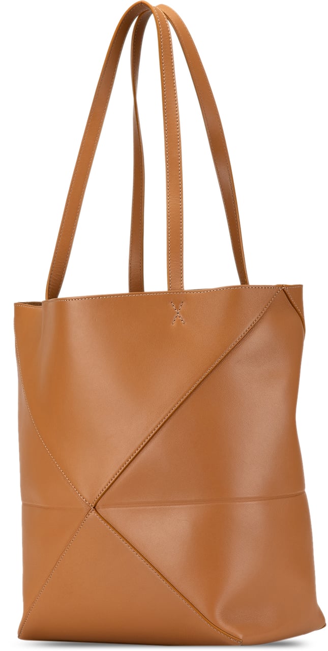 Loewe Medium Shiny Calfskin Puzzle Fold Tote Bruin