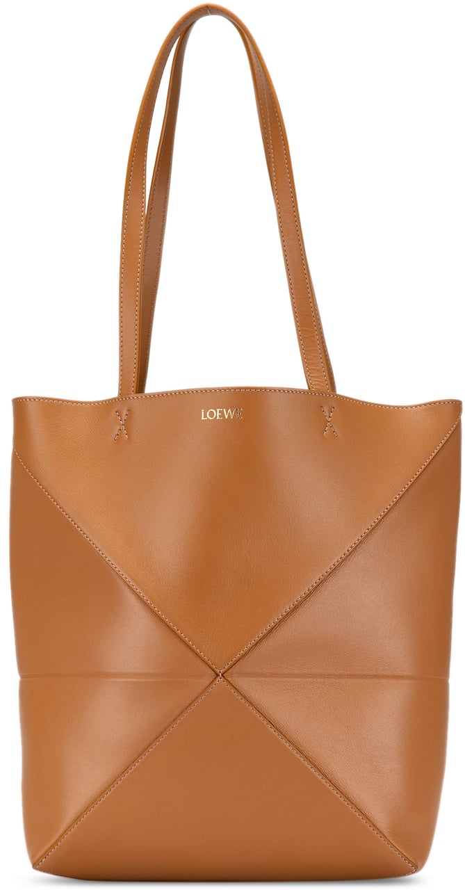 Loewe Medium Shiny Calfskin Puzzle Fold Tote Bruin