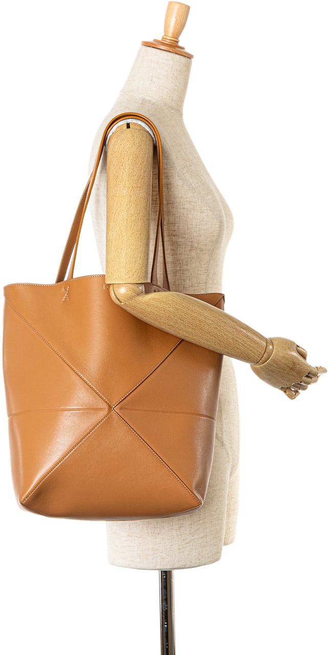 Loewe Medium Shiny Calfskin Puzzle Fold Tote Bruin