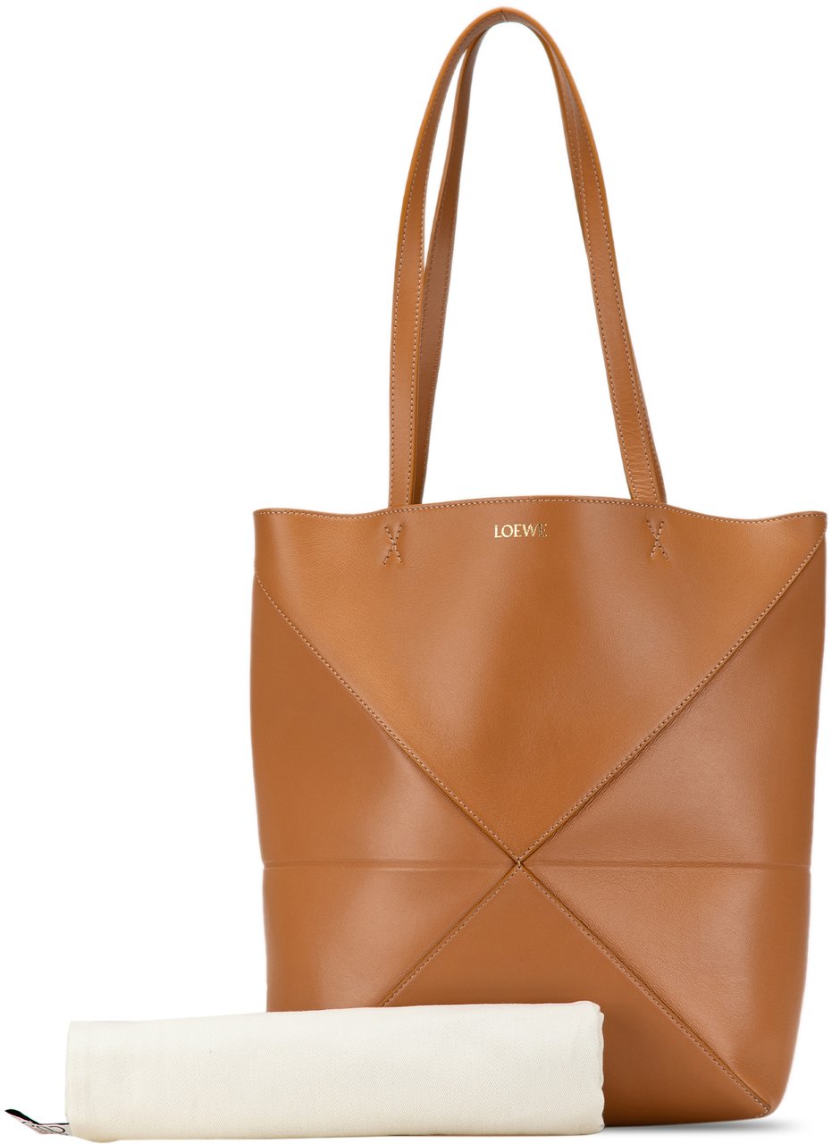 Loewe Medium Shiny Calfskin Puzzle Fold Tote Bruin