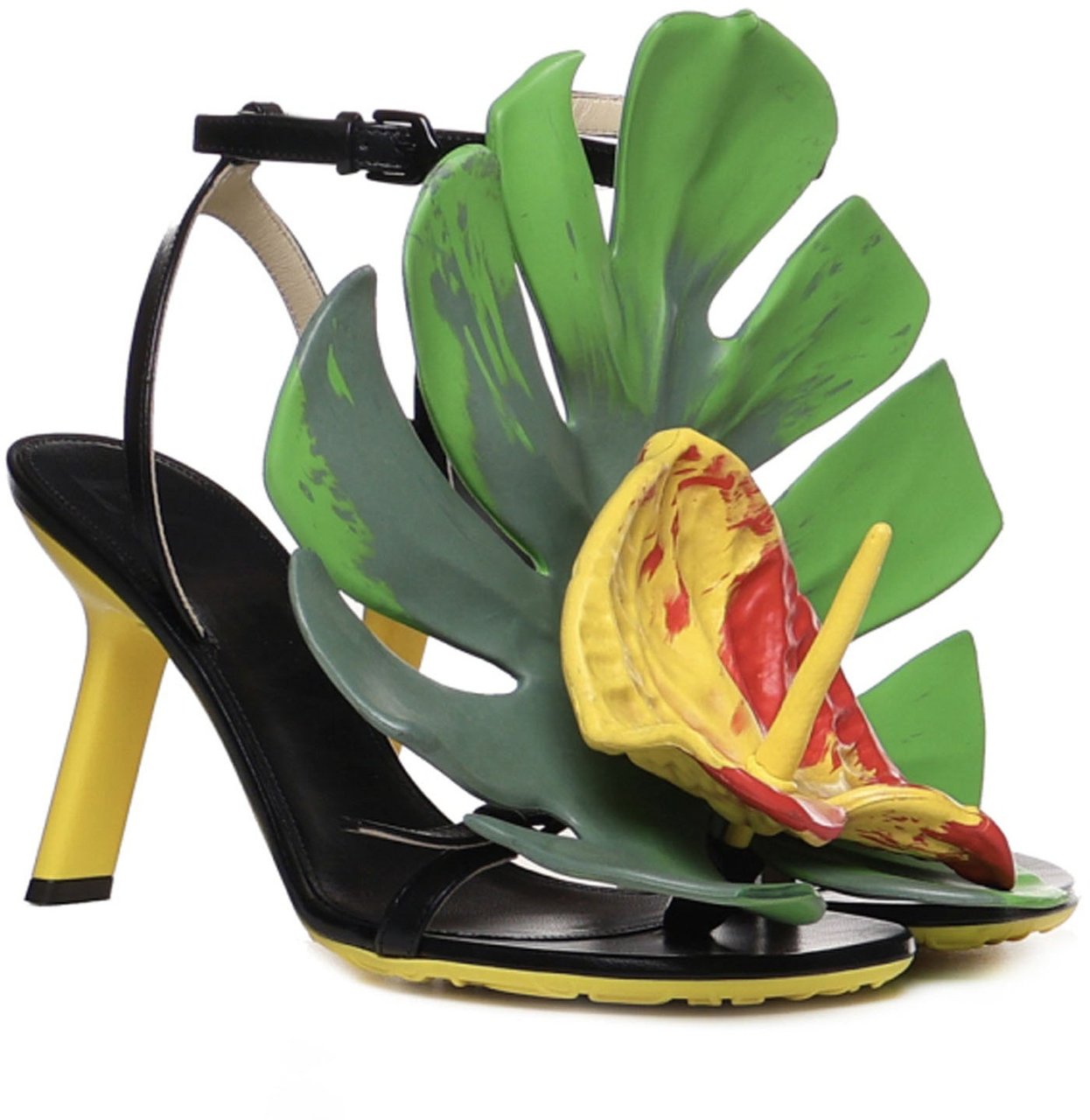 Loewe Loewe Petal Monstera Leather Sandals Zwart