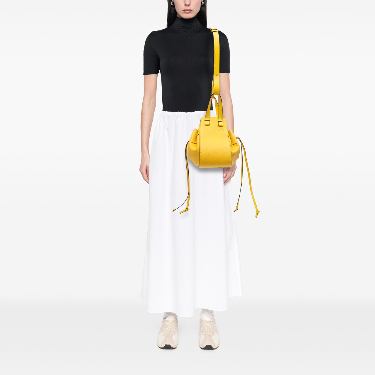 Loewe Small Grained Calfskin Drawstring Hammock Satchel Geel