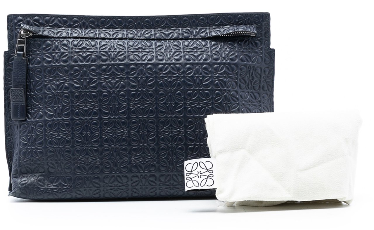 Loewe Embossed Anagram Leather Repeat T Clutch Blauw