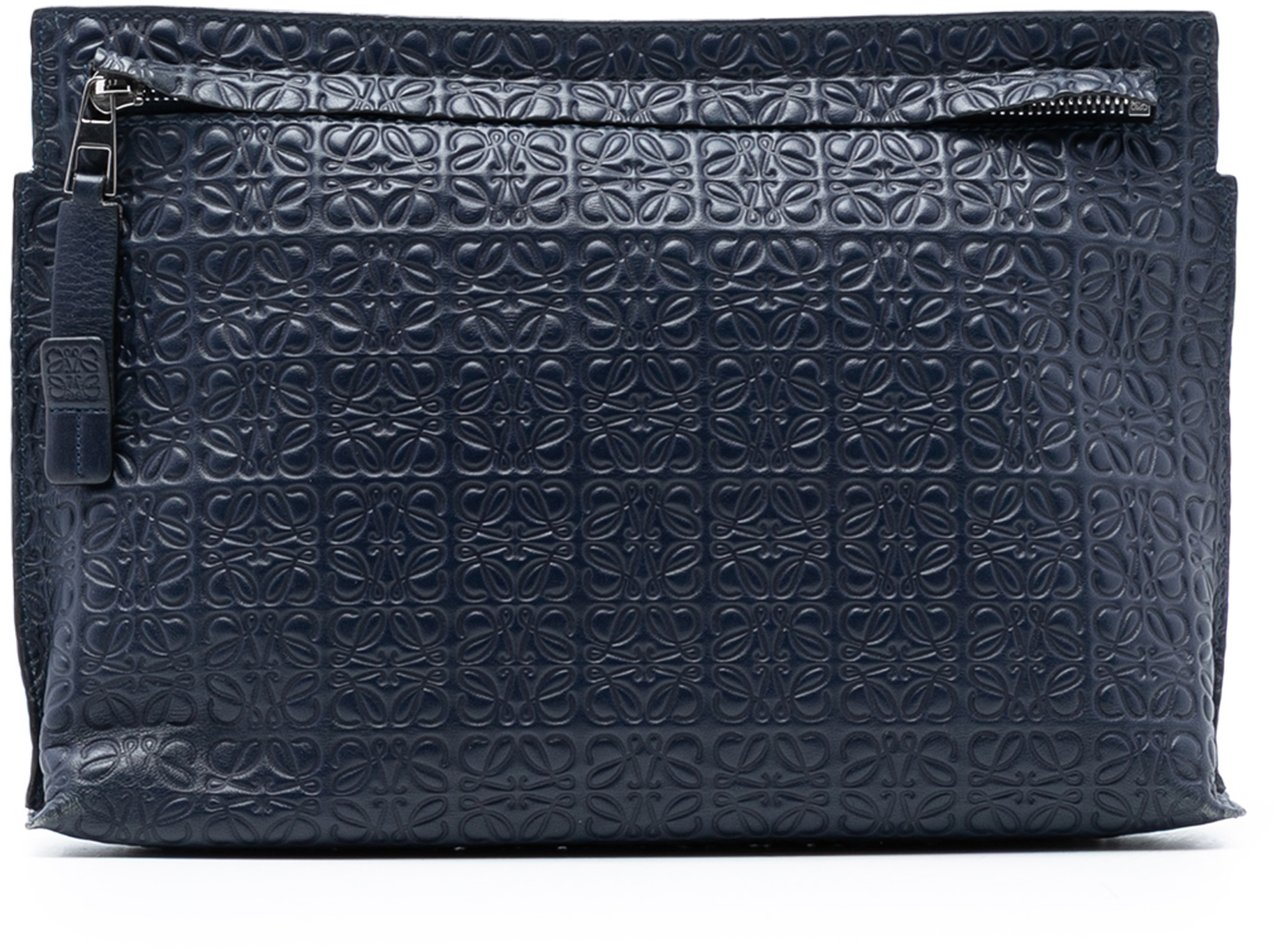 Loewe Embossed Anagram Leather Repeat T Clutch Blauw