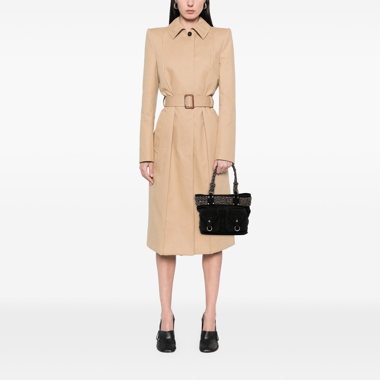 Loewe Suede Braided Chain Pocket Tote Zwart