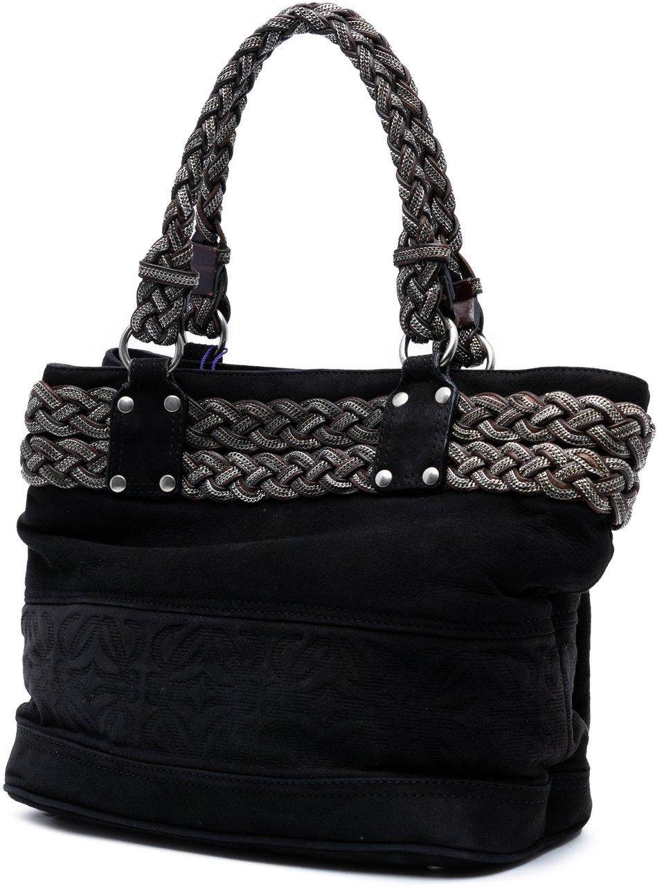 Loewe Suede Braided Chain Pocket Tote Zwart