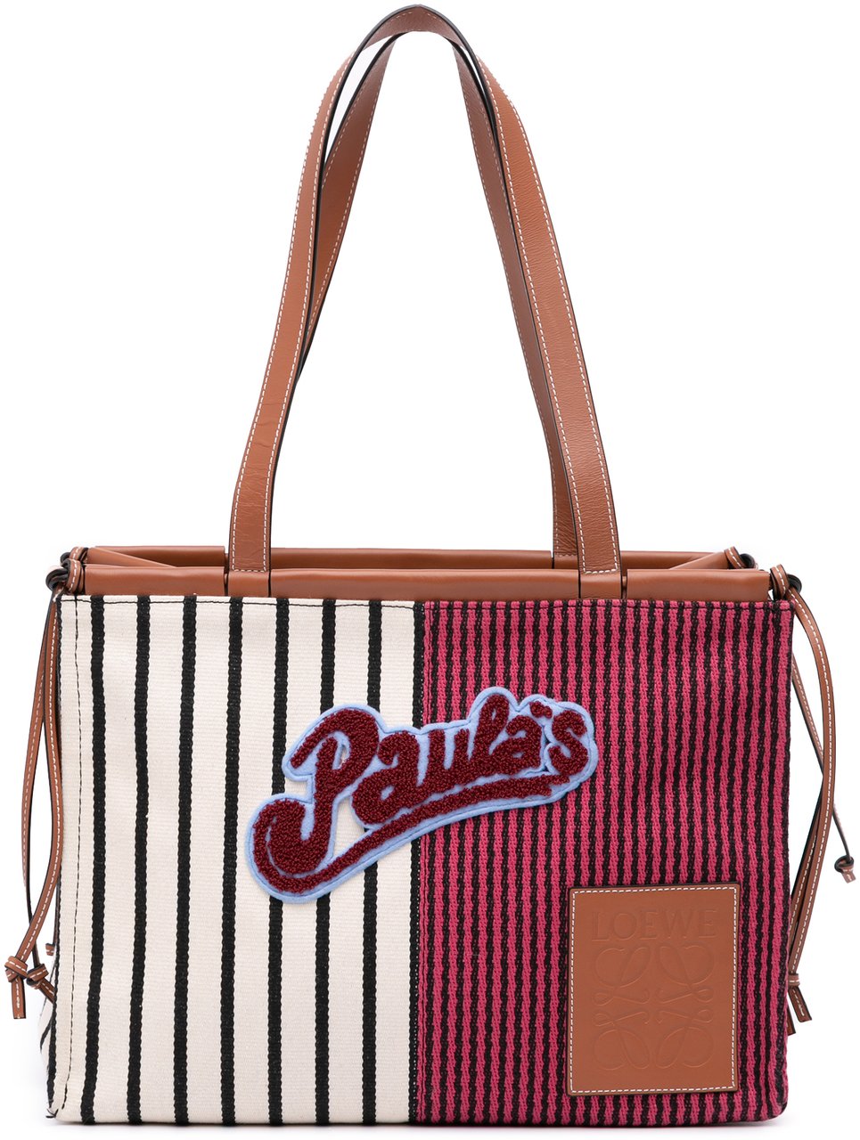 Loewe Paulas Ibiza Large Canvas Stripes Cushion Tote Rood