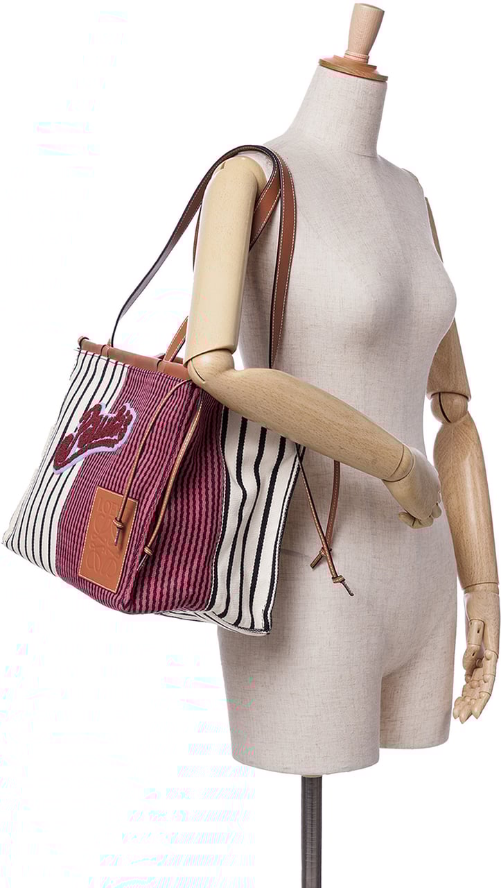 Loewe Paulas Ibiza Large Canvas Stripes Cushion Tote Rood