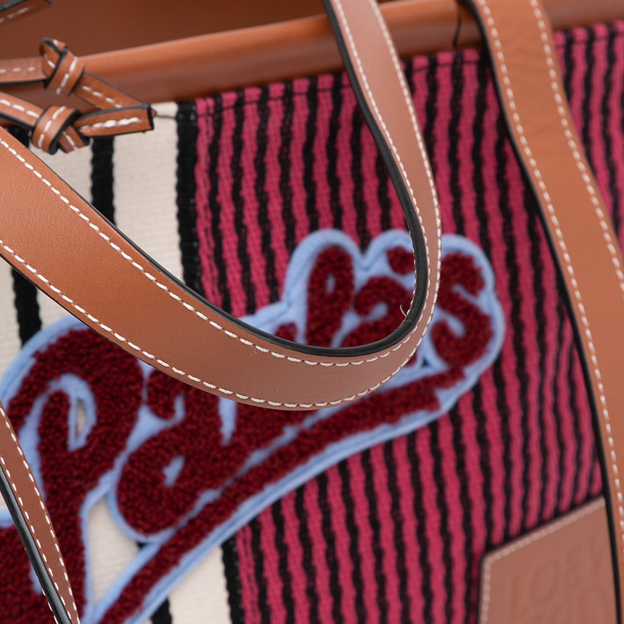 Loewe Paulas Ibiza Large Canvas Stripes Cushion Tote Rood