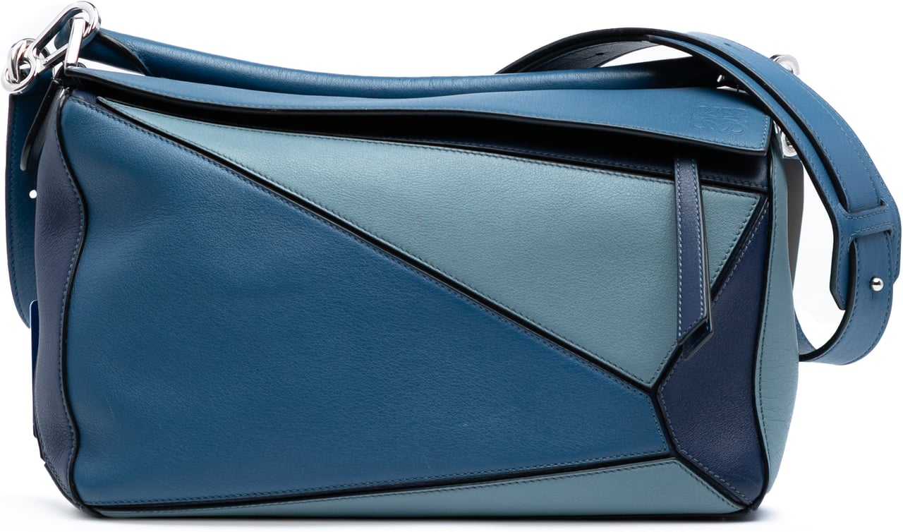 Loewe Medium Tricolor Calfskin Puzzle Satchel Blauw