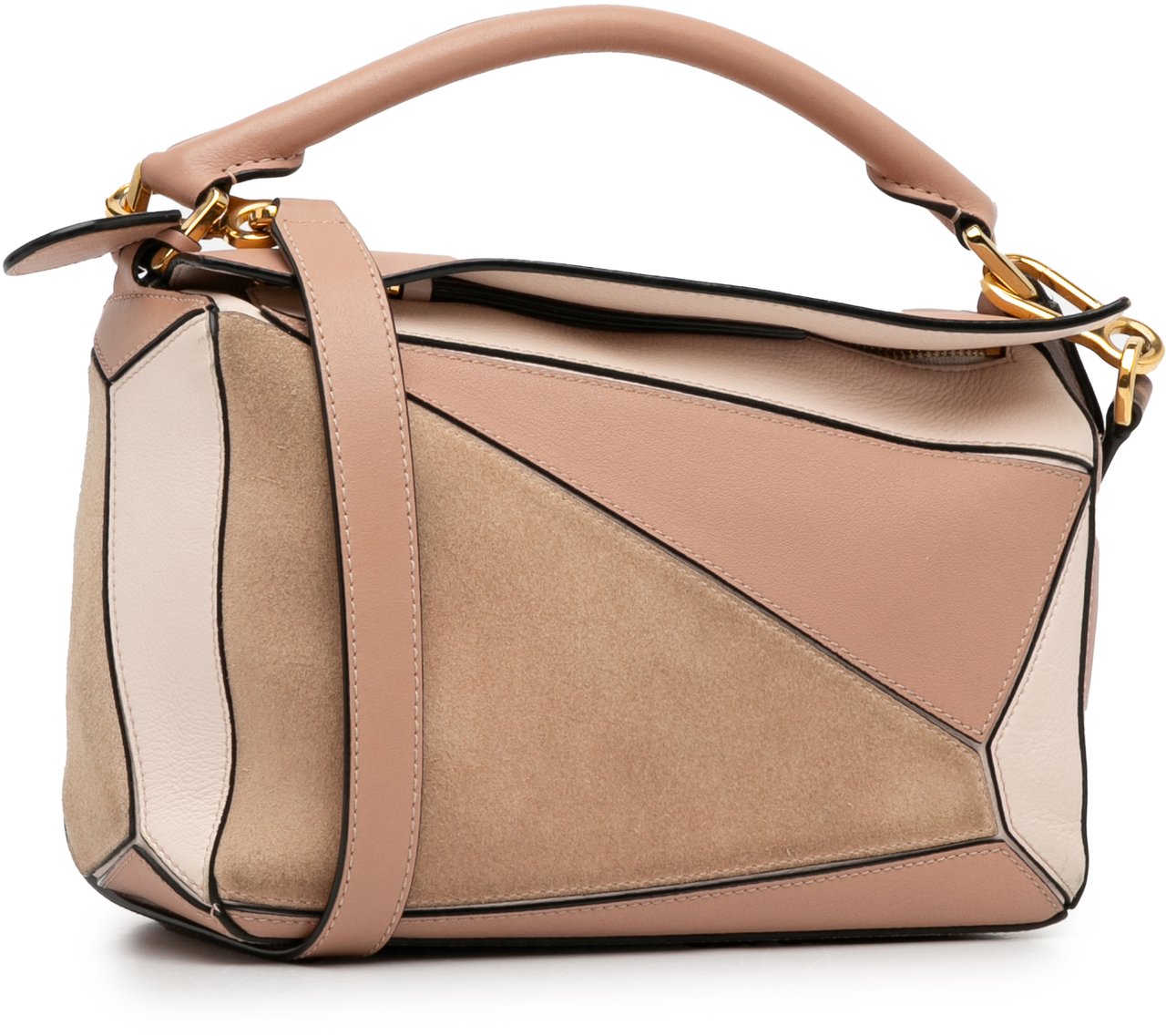 Loewe Small Tricolor Calfskin and Suede Puzzle Satchel Bruin