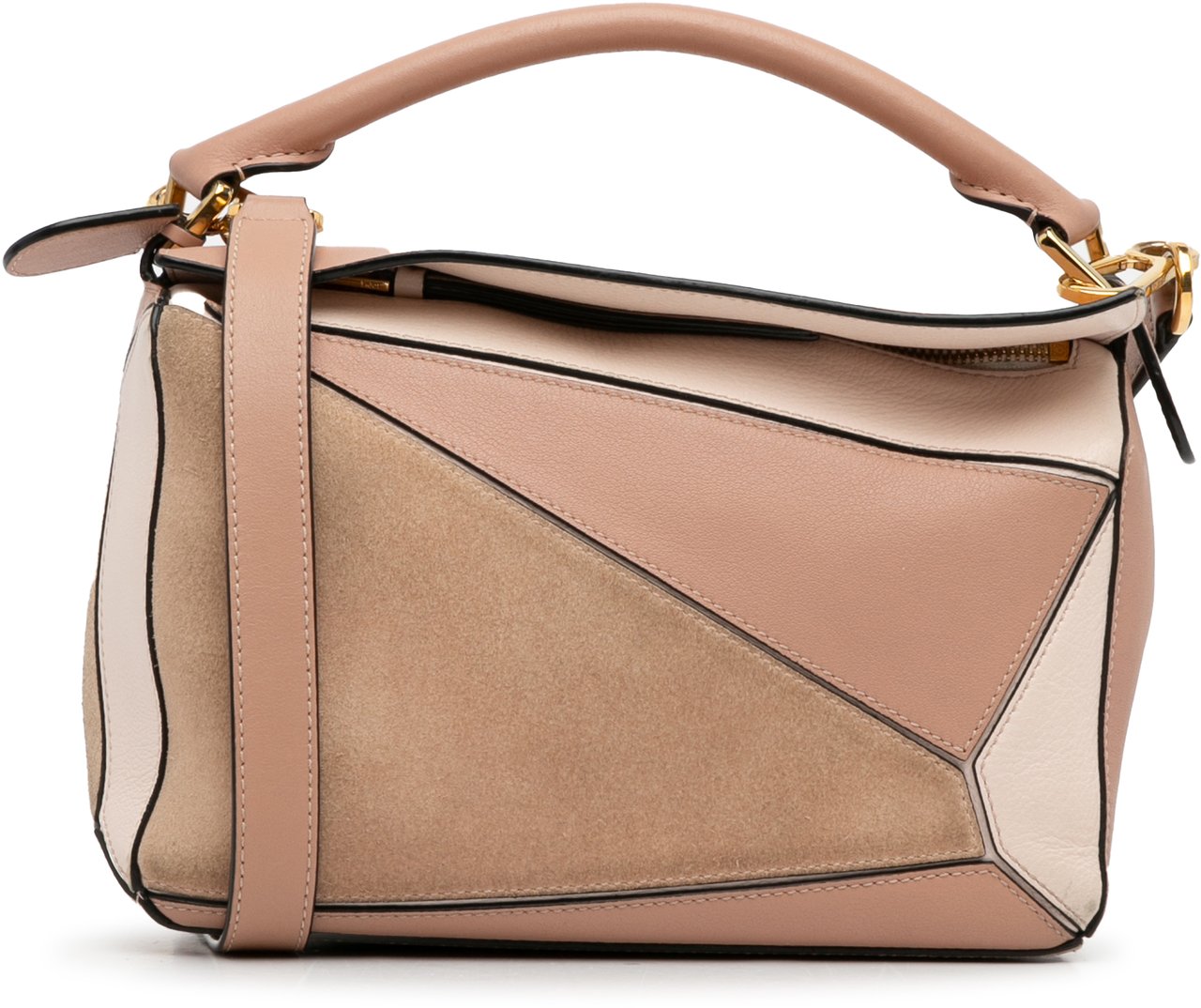 Loewe Small Tricolor Calfskin and Suede Puzzle Satchel Bruin