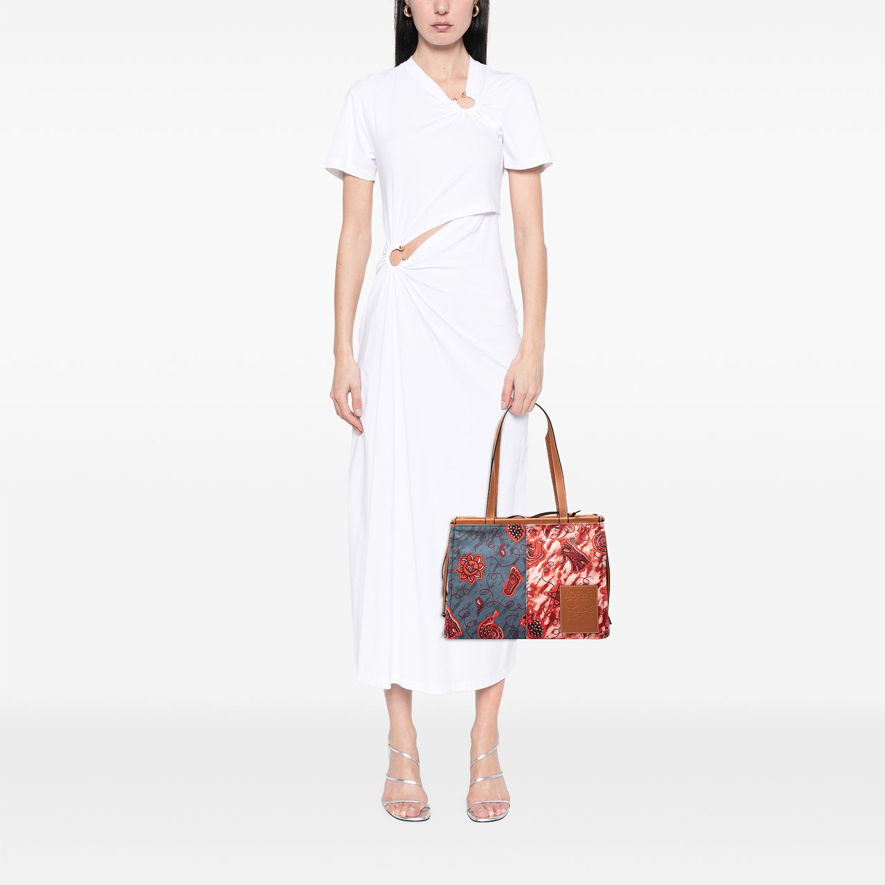 Loewe Paulas Ibiza Small Printed Canvas Cushion Tote Rood