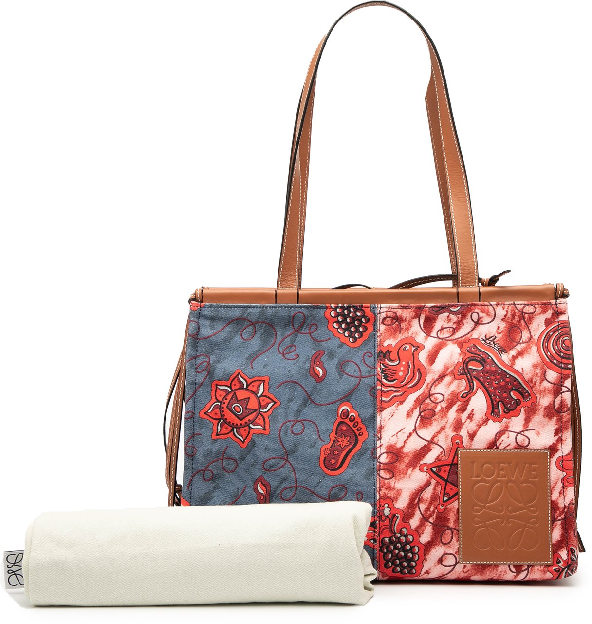 Loewe Paulas Ibiza Small Printed Canvas Cushion Tote Rood