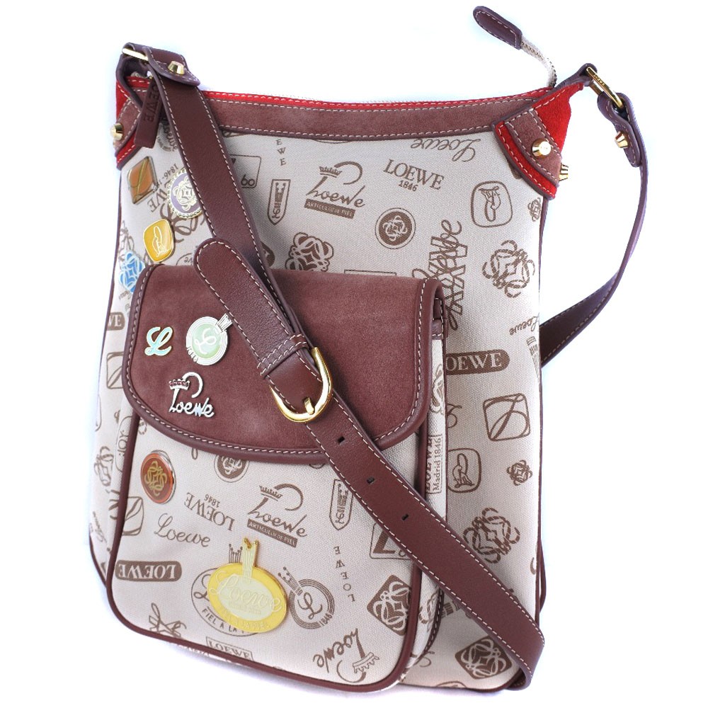 Loewe Loewe Pin batch shoulder bag Canvas and suede Bruin